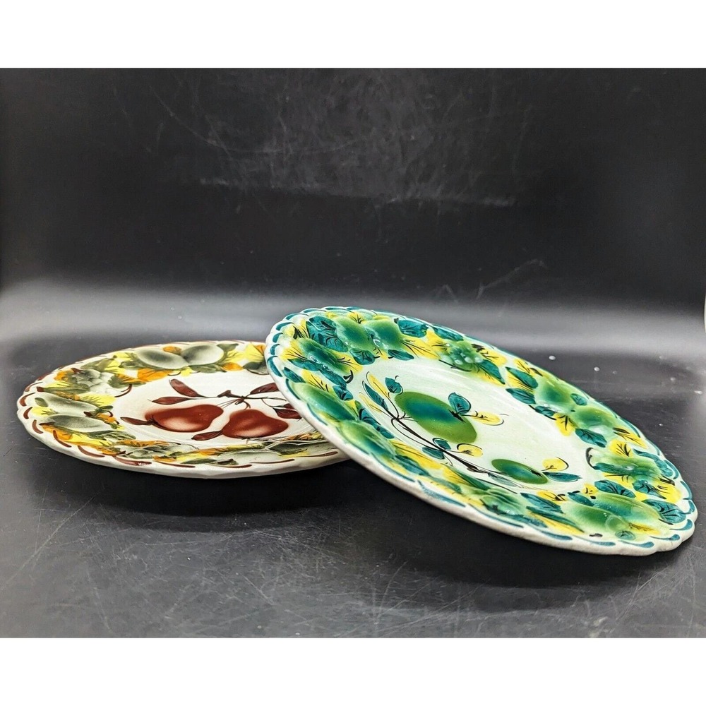Set Of 2 Vintage Hand Painted Italian Decorative Plates Fruit Apple Pear 8"